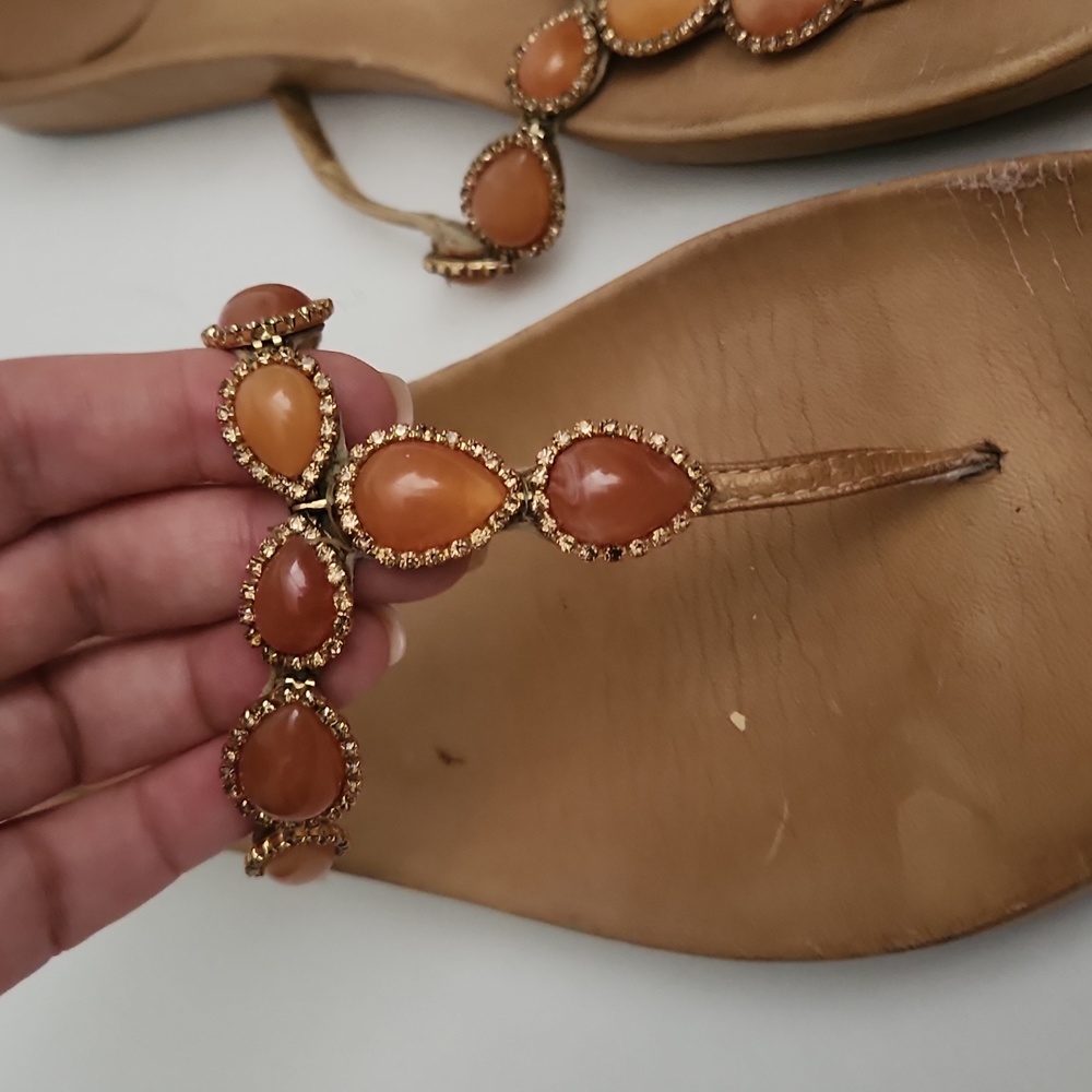STUART WEITZMAN | Leather floral print sandals flip flops amber sz 10 - Picture 7 of 7